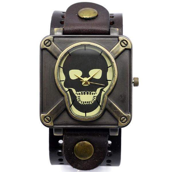 Leather Bracelet Skull Watch