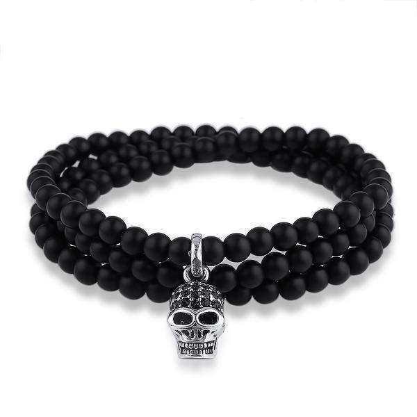 Onyx Beaded Skull Bracelet