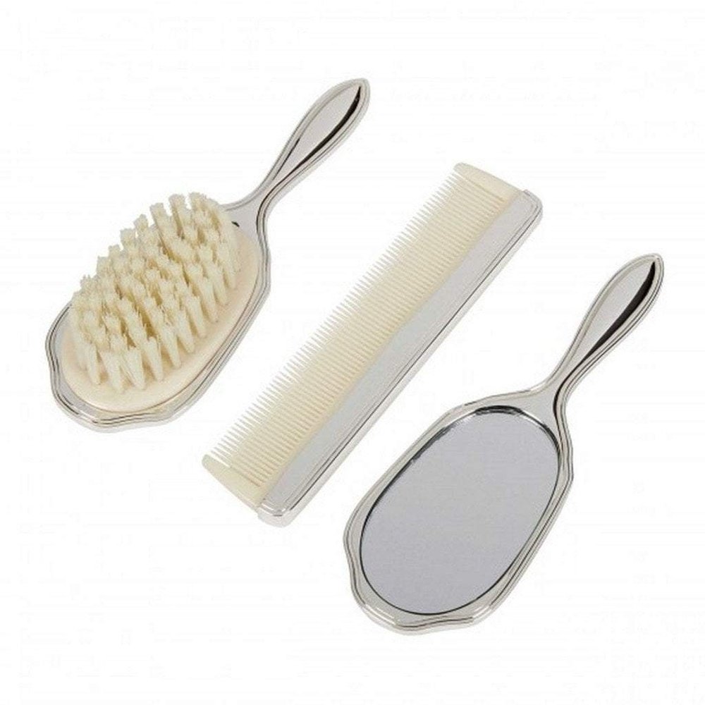 CR Gibson Silver Brush, Comb and Mirror set for New Baby