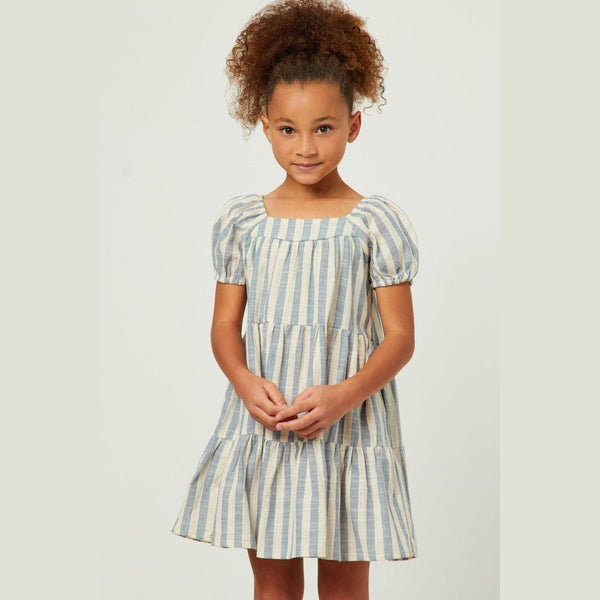 Hayden Girls Blue and White Vertical Striped Puff Sleeve Dress ...