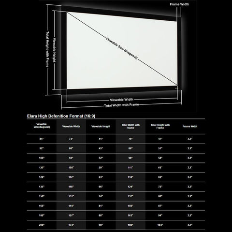 165″ 16:9 Elara High Definition Cinema Toile De Projection à Cadrage Fixe Blanc