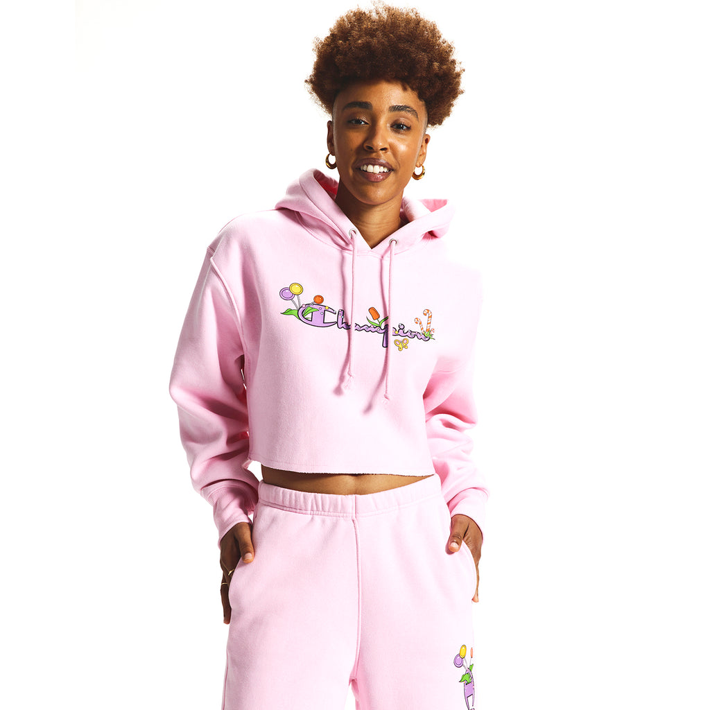 Champion Candy Land Reverse Weave Cropped Cut-Off Women's Hoodie Pink