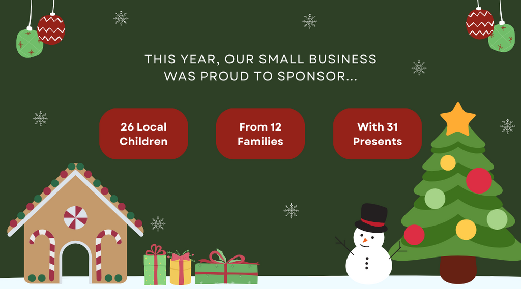 This year our small business was proud to sponsor 26 local children from 12 families with 31 presents