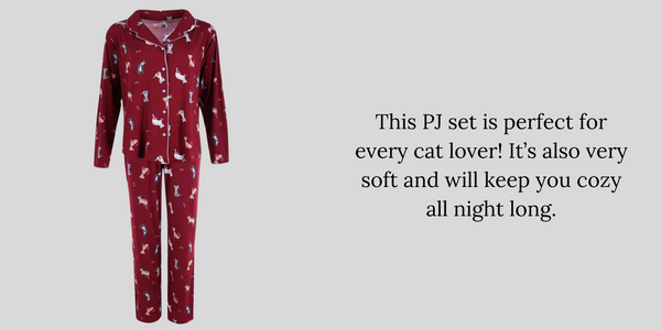 Cat Print Notch Collar Pajama Set