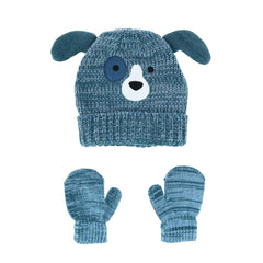 Connex Gear Toddler Boy's 2-4 Knit Critter Beanie Cuff Hat and Mitten Set