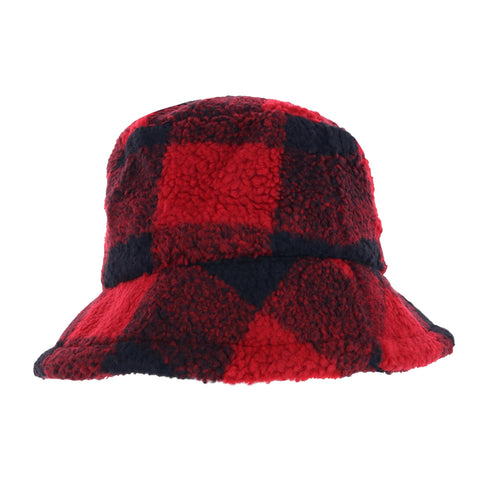 CTM® Women's Plush Buffalo Plaid Bucket Hat