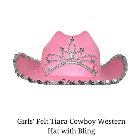 Girls' Felt Tiara Cowboy Western Hat with Bling