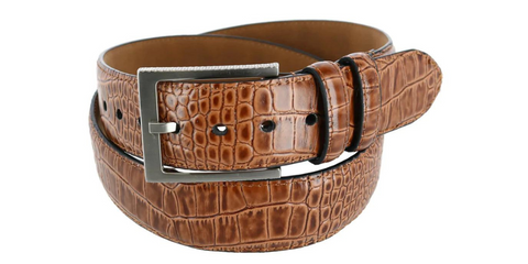 Greg Norman Men's Crocodile Print Leather Belt