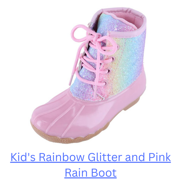 Kid's Rainbow Glitter and Pink Rain Boot