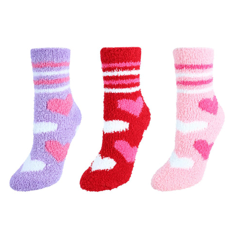 CTM® Women's Assorted Heart Warm and Fuzzy Socks (Pack of 3)