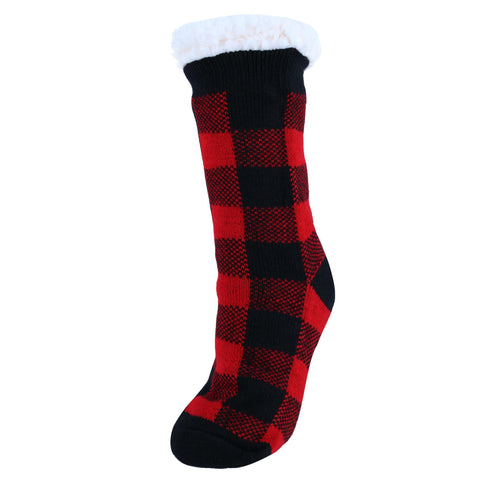 CTM® Women's Plush Fleece Lined Buffalo Plaid Slipper Socks