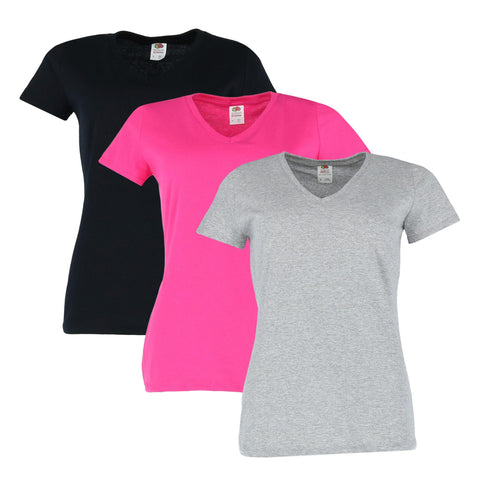 Fruit of the Loom Women's Cotton V Neck Tee Shirt (Pack of 3)