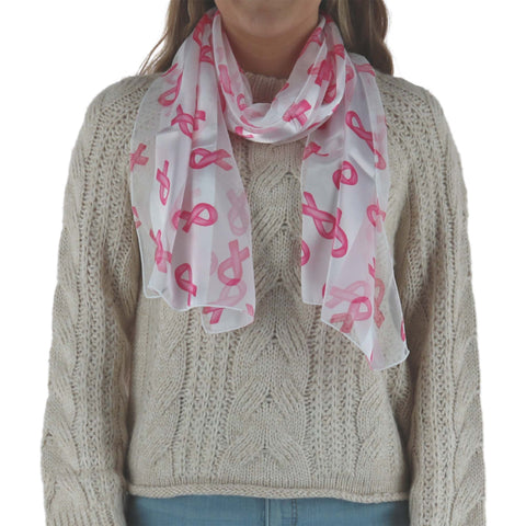 CTM® Women's Breast Cancer Ribbon Print Lightweight Scarf