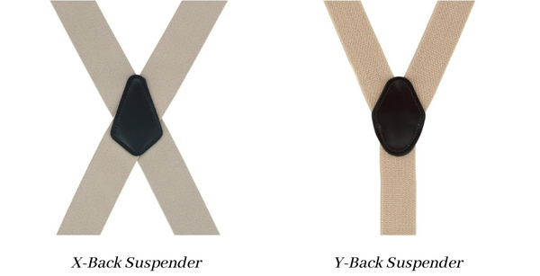 Close up of x-back and y-back suspenders