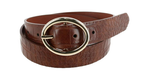 CTM® Women's Croc Print Center Bar Buckle Belt