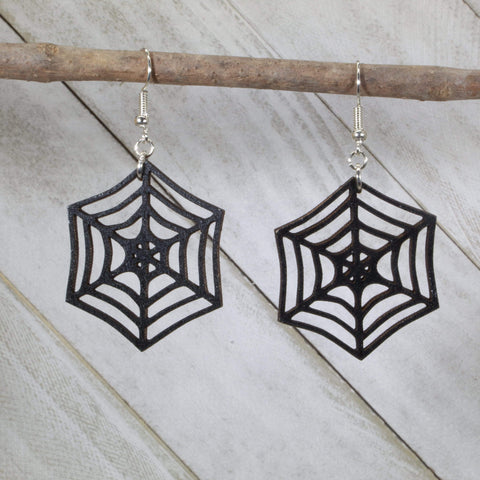 Cate's Concepts, LLC Women's Halloween Creepy Spider Web Wooden Dangle Earrings