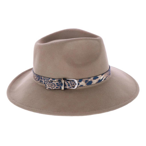 Jeanne Simmons Women's Wool Pinched Crown Fedora with Leopard Band