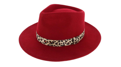 Jeanne Simmons Women's Large Brim Wool Felt Fedora Hat with Leopard Band