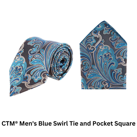 CTM® Men's Blue Swirl Tie and Pocket Square