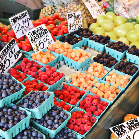 Containers of berries for sale