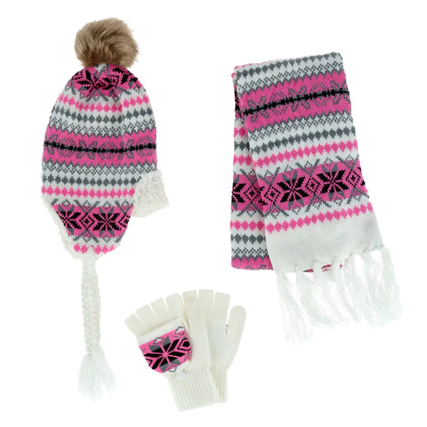 Snowflake Print Hat Scarf and Mittens Winter Set