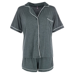 Bewicked Women&#039;s Plus Size Notch Color Short Pajama Set with Trim