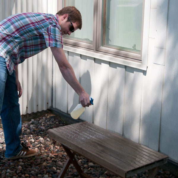 Step 1: Spray the teak surface liberally with Teak Cleaning Solution