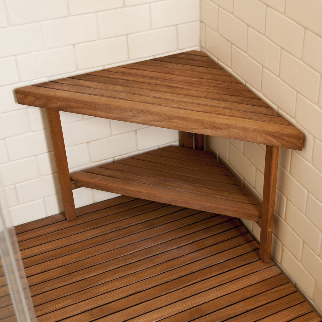 teak shower bench and shelf