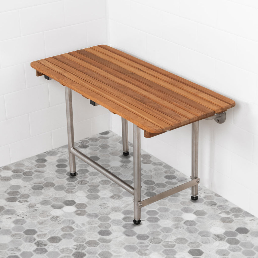 24 Wide Teak Ada Shower Seat With Drop Down Legs Teakworks4u