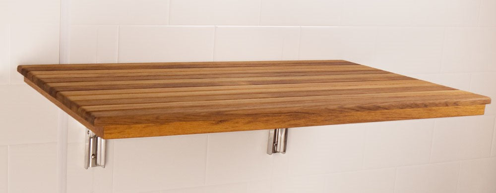 36"W Heavy Duty Wall Mount Fold Down Teak Shower Seat