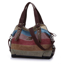 Women Bag Canvas Handbag Messenger Bag Leather Shoulder Bag Stripe Crossbody Bag Rainbow - Fab Getup Shop