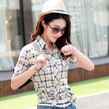 New Women Tops Fashion Summer Shirts Short Sleeve Tops Plaid Ladies Blusas Cotton Shirt Blouse Womens Clothing Plus Size - Fab Getup Shop