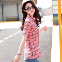 New Women Tops Fashion Summer Shirts Short Sleeve Tops Plaid Ladies Blusas Cotton Shirt Blouse Womens Clothing Plus Size - Fab Getup Shop