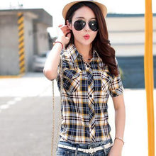 New Women Tops Fashion Summer Shirts Short Sleeve Tops Plaid Ladies Blusas Cotton Shirt Blouse Womens Clothing Plus Size - Fab Getup Shop