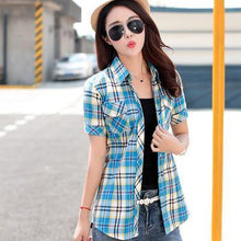 New Women Tops Fashion Summer Shirts Short Sleeve Tops Plaid Ladies Blusas Cotton Shirt Blouse Womens Clothing Plus Size - Fab Getup Shop