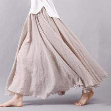 Women Linen Cotton Long Skirts Elastic Waist Pleated Maxi Skirts Beach Boho Vintage Summer Skirts Faldas Saia - Fab Getup Shop