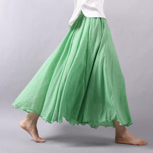 Women Linen Cotton Long Skirts Elastic Waist Pleated Maxi Skirts Beach Boho Vintage Summer Skirts Faldas Saia - Fab Getup Shop