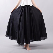 Women Linen Cotton Long Skirts Elastic Waist Pleated Maxi Skirts Beach Boho Vintage Summer Skirts Faldas Saia - Fab Getup Shop