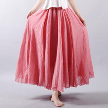 Women Linen Cotton Long Skirts Elastic Waist Pleated Maxi Skirts Beach Boho Vintage Summer Skirts Faldas Saia - Fab Getup Shop