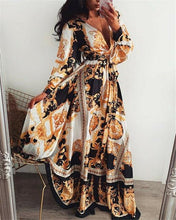 Boho Wrap Summer Long Dress Holiday Maxi Loose Sundress Floral Print V-neck Long Sleeve Elegante Dresses Cocktail Party - Fab Getup Shop