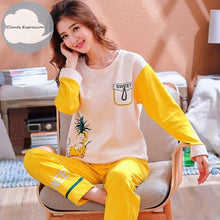 Winter Sleep Lounge Pajama Long Sleeve Top + Long Pant Woman Pajama Set Cartoon Pajamas Cotton - Fab Getup Shop