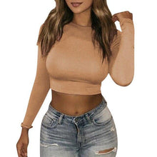 Bodycon T Shirt Autumn  Long Sleeve O-neck Crop Top - Fab Getup Shop