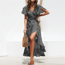 Summer Beach Maxi Dress Women Floral Print Boho Long Chiffon Dress Ruffles Wrap Casual V-Neck Split Sexy Party Dress Robe - Fab Getup Shop