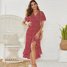 Summer Beach Maxi Dress Women Floral Print Boho Long Chiffon Dress Ruffles Wrap Casual V-Neck Split Sexy Party Dress Robe - Fab Getup Shop