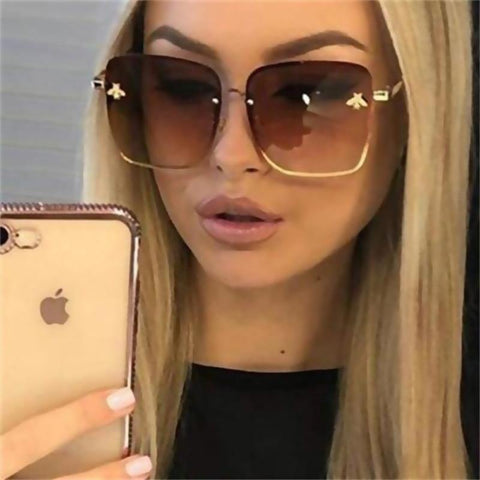 Lady Oversize Rimless Square Bee Sunglasses Women Men Small Bee Glasses Gradient Sun Glasses Female UV400 - Fab Getup Shop