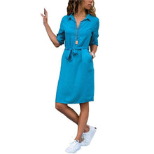 Fashion Turn-down Collar Party Autumn Shirt Dress  Solid Three Quarter Sleeve - Fab Getup Shop