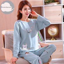 Winter Sleep Lounge Pajama Long Sleeve Top + Long Pant Woman Pajama Set Cartoon Pajamas Cotton - Fab Getup Shop