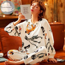 Winter Sleep Lounge Pajama Long Sleeve Top + Long Pant Woman Pajama Set Cartoon Pajamas Cotton - Fab Getup Shop