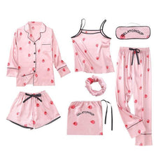 Women's 7 Pieces Pajamas Sets Faux Silk Striped Pajama Women Sleepwear Sets Spring Summer Autumn - Fab Getup Shop