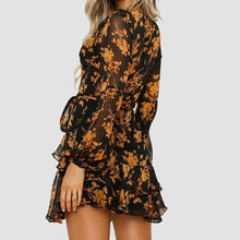 Paris Girl Sexy Summer Autumn Women Chiffon Dress See Through Long Sleeve Floral Printed Dresses V Neck Short Mini  Female - Fab Getup Shop